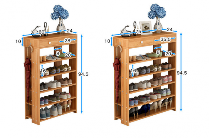 L'armoire en bois de chaussure de panneau de particules de grain de style simple avec beaucoup de supports pour choisissent