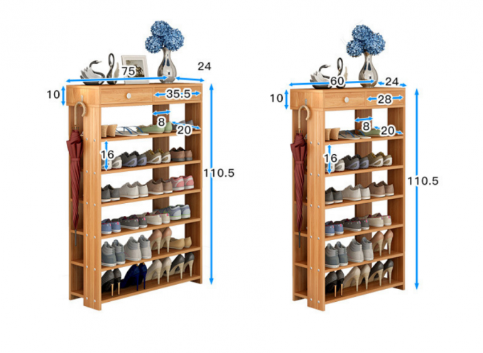 L'armoire en bois de chaussure de panneau de particules de grain de style simple avec beaucoup de supports pour choisissent